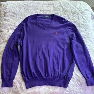 Polo Ralph Lauren Men’s V-Neck Pima Cotton Sweater in Rich Purple, Size XL